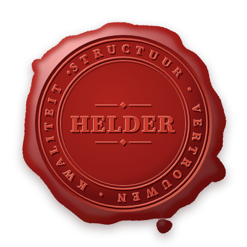 HELDER wax seal with the Dutch words for structure, trust and quality